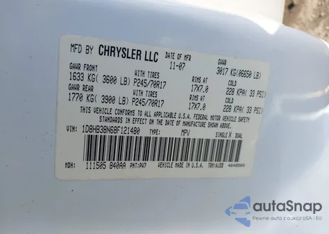 2008 Dodge Durango Sxt из США, поврежденный, VIN 1D8HB38N68F121480